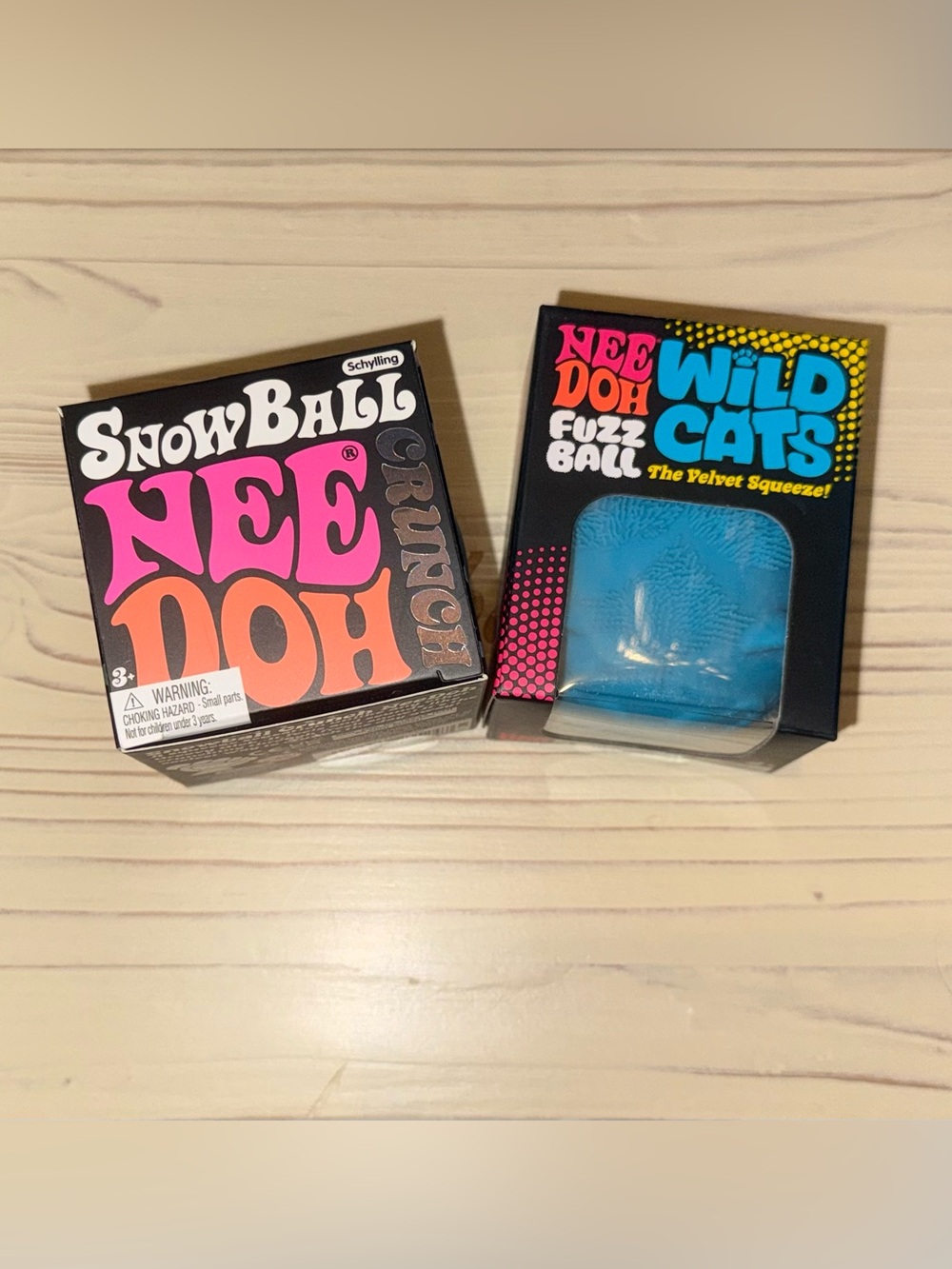 NeeDoh Wild Cats Blue Fuzz Ball and SnowBall Crunch
